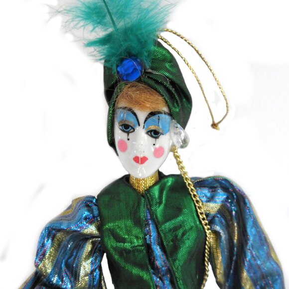 Vintage Porcelain Sultan Padishah Snake Charmer Doll Christmas Ornament Blue - Picture 3 of 4